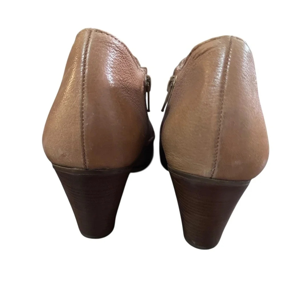 Jack Rogers Kyle Oak Brown Leather Whipstitch Ankle Booties Women's Size 9 M Zip